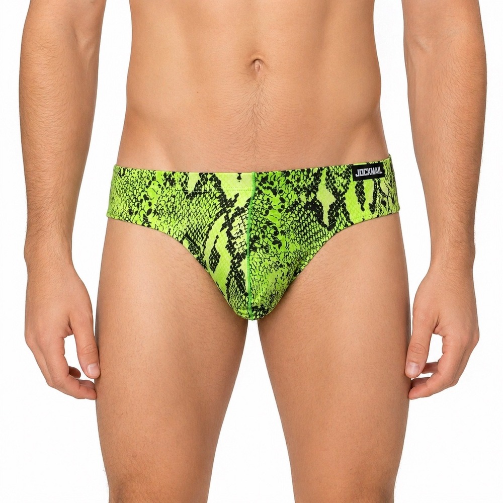 JOCKMAIL Large (30-32) Mens Snake Brief Neon Green Black Underwear JM394 NEW